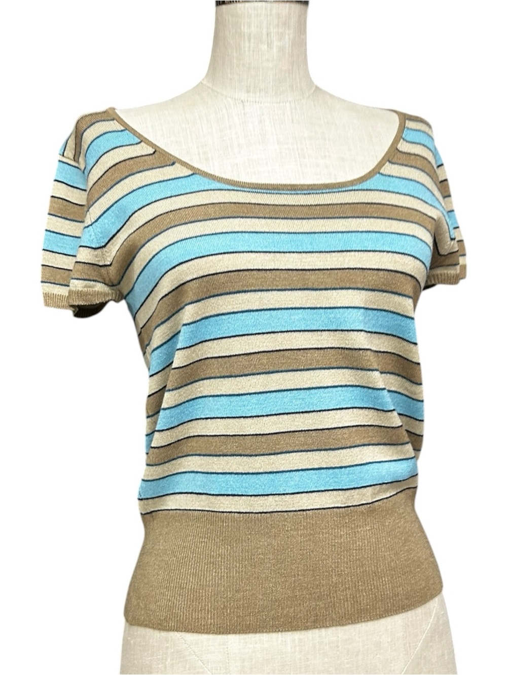 Vintage Y2K Banana Republic Blue Striped Silk Knit Top Medium
